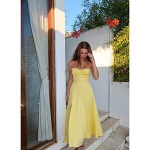 House of CB Women's Butter Yellow Clarabelle Strapless Dress NWOT Size Small